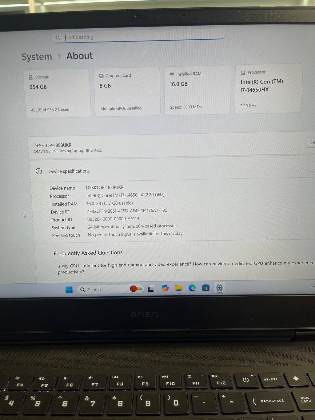 HP Omen 16 (i7 14e gén. | RTX 4070 | 16 Go de RAM | 1 To SSD)
