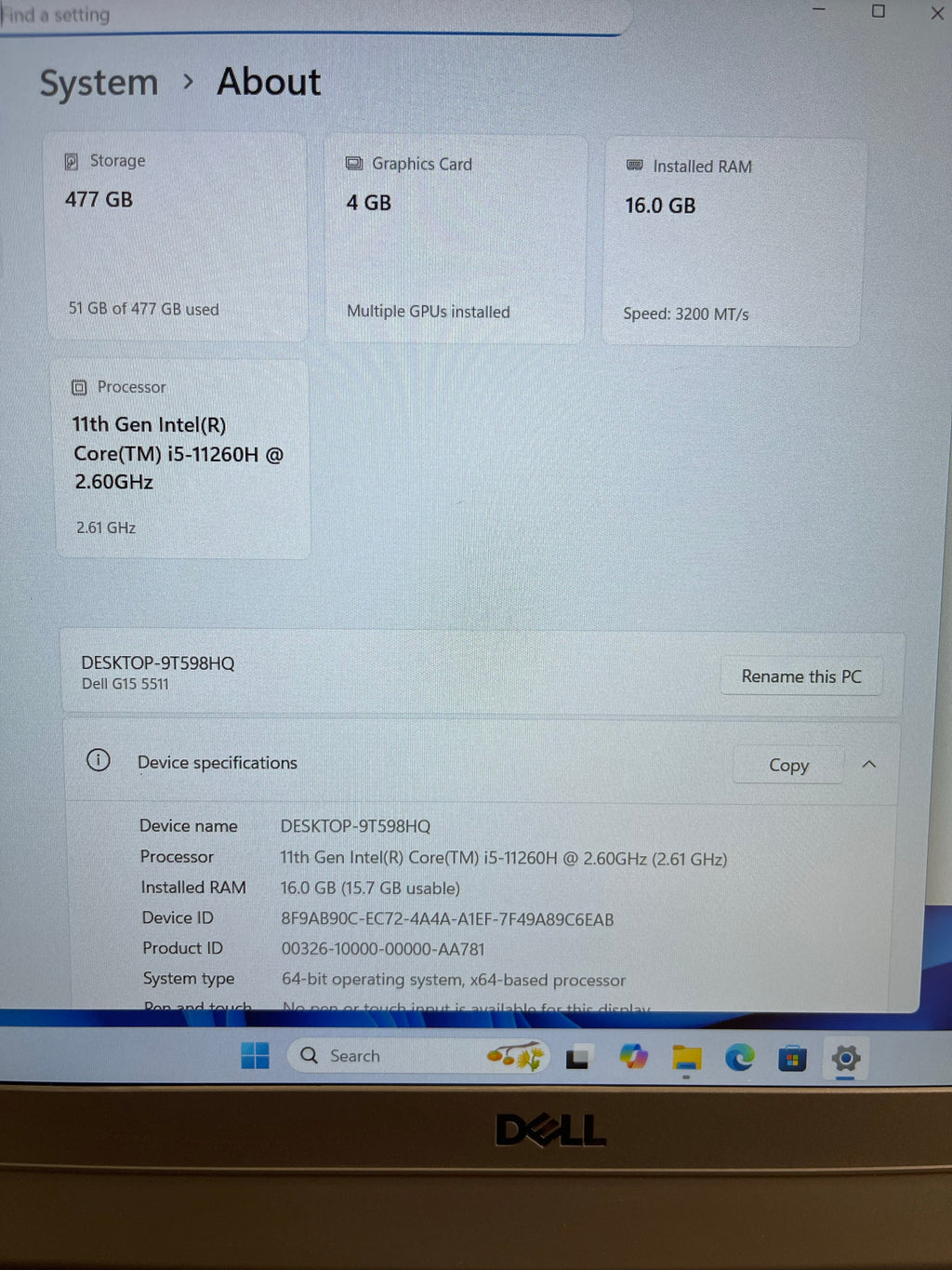 Dell G15 5511 (15.6” | Core i5 11th Gen | RTX 3050 | 16GB RAM | 512GB SSD)