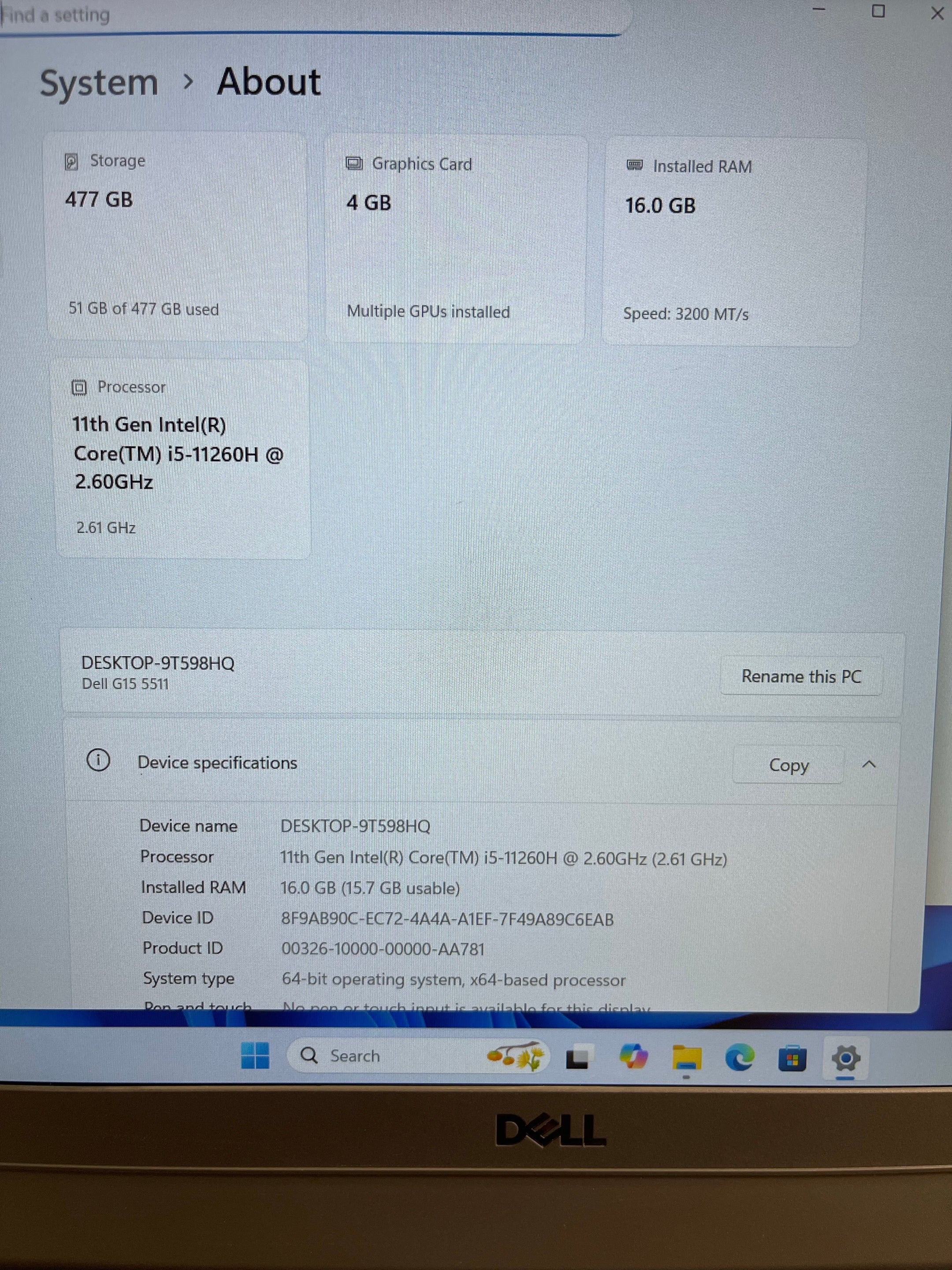 Dell G15 5511 (15.6” | Core i5 11th Gen | RTX 3050 | 16GB RAM | 512GB SSD)