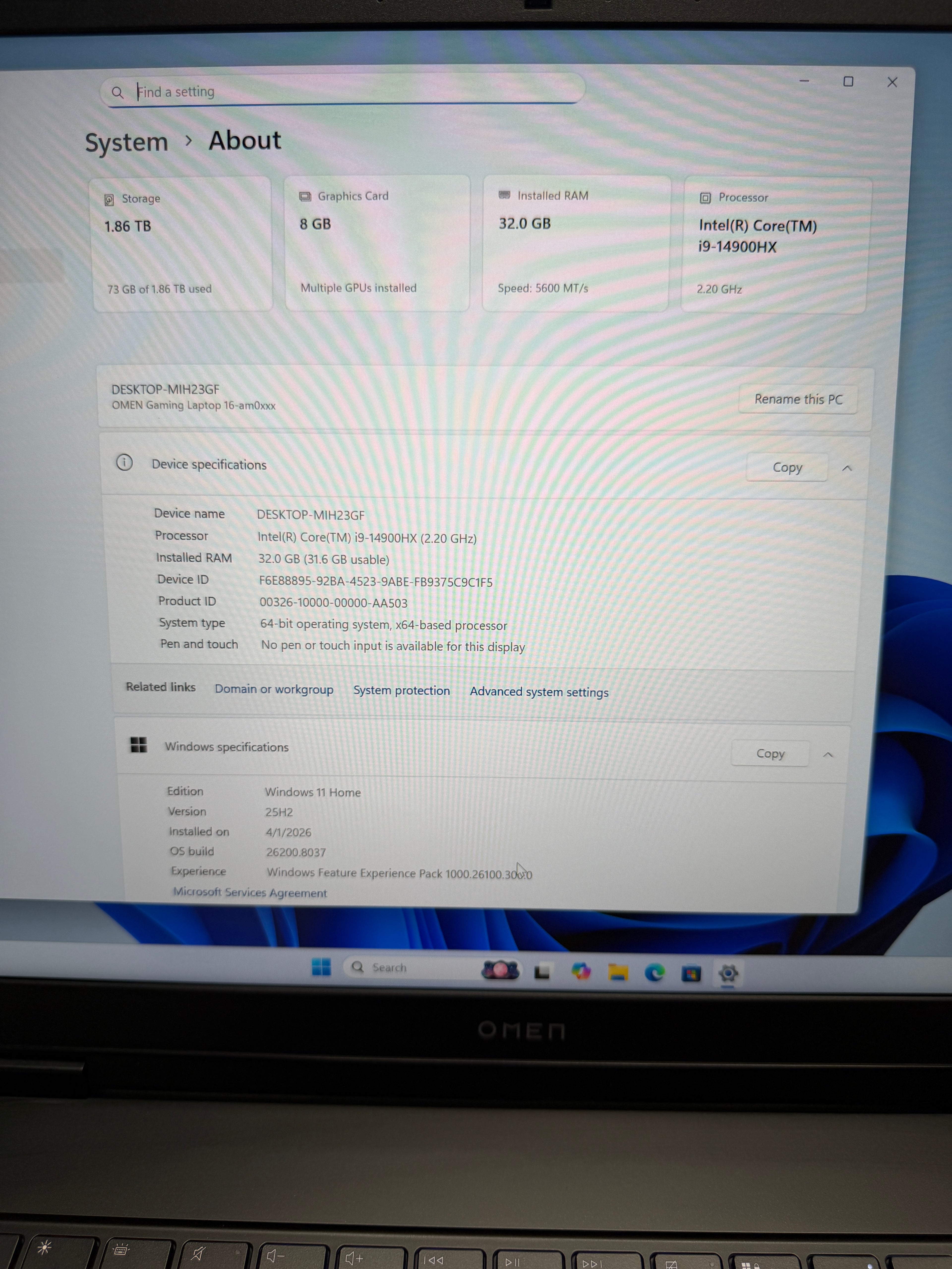 HP Omen 11 Gaming Laptop (i9 14th Gen | 32GB RAM | 2TB SSD | RTX 5070 8GB)