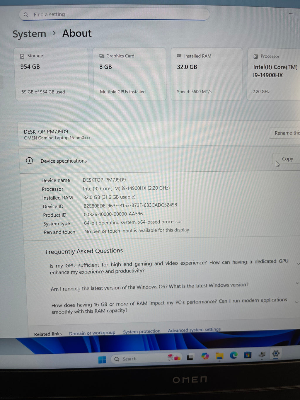 HP Omen 11 16-AM Gaming Laptop (i9 14th Gen | 32GB RAM | 1TB SSD | RTX 5060 8GB)