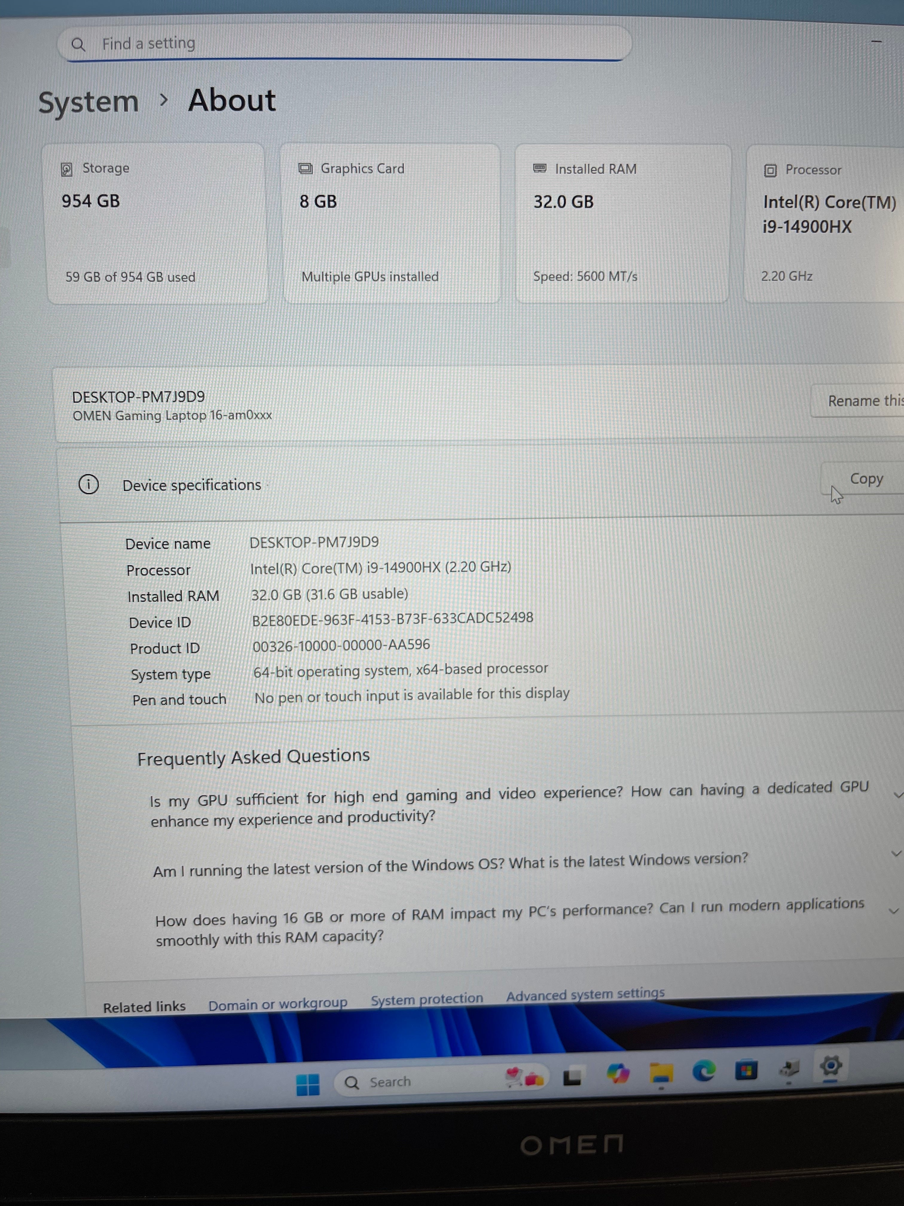 HP Omen 11 16-AM Gaming Laptop (i9 14th Gen | 32GB RAM | 1TB SSD | RTX 5060 8GB)
