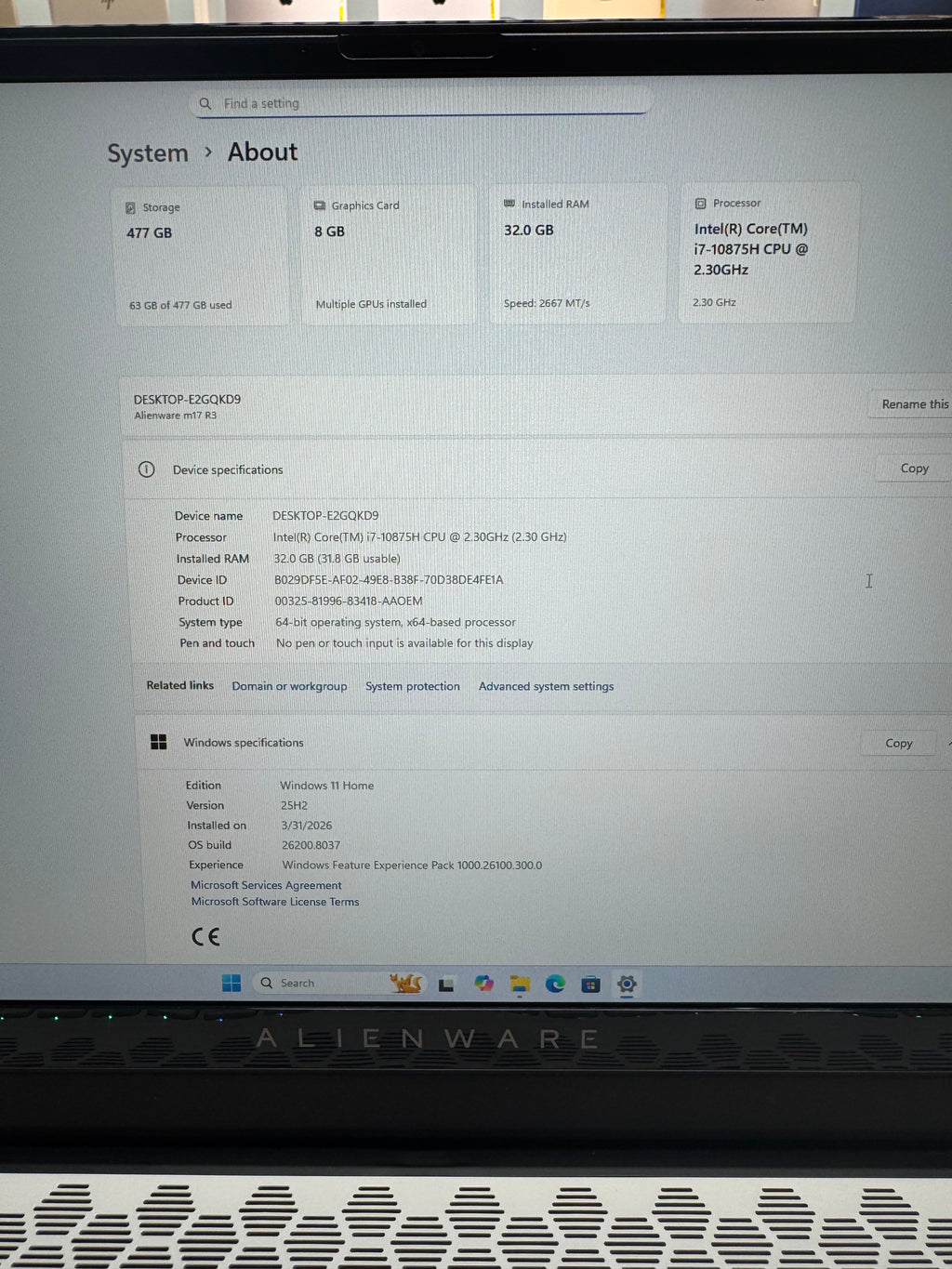 Dell Alienware M17 R3 Gaming Laptop (i7 10th Gen | 32GB RAM | 1TB SSD | RTX 2080 Super)