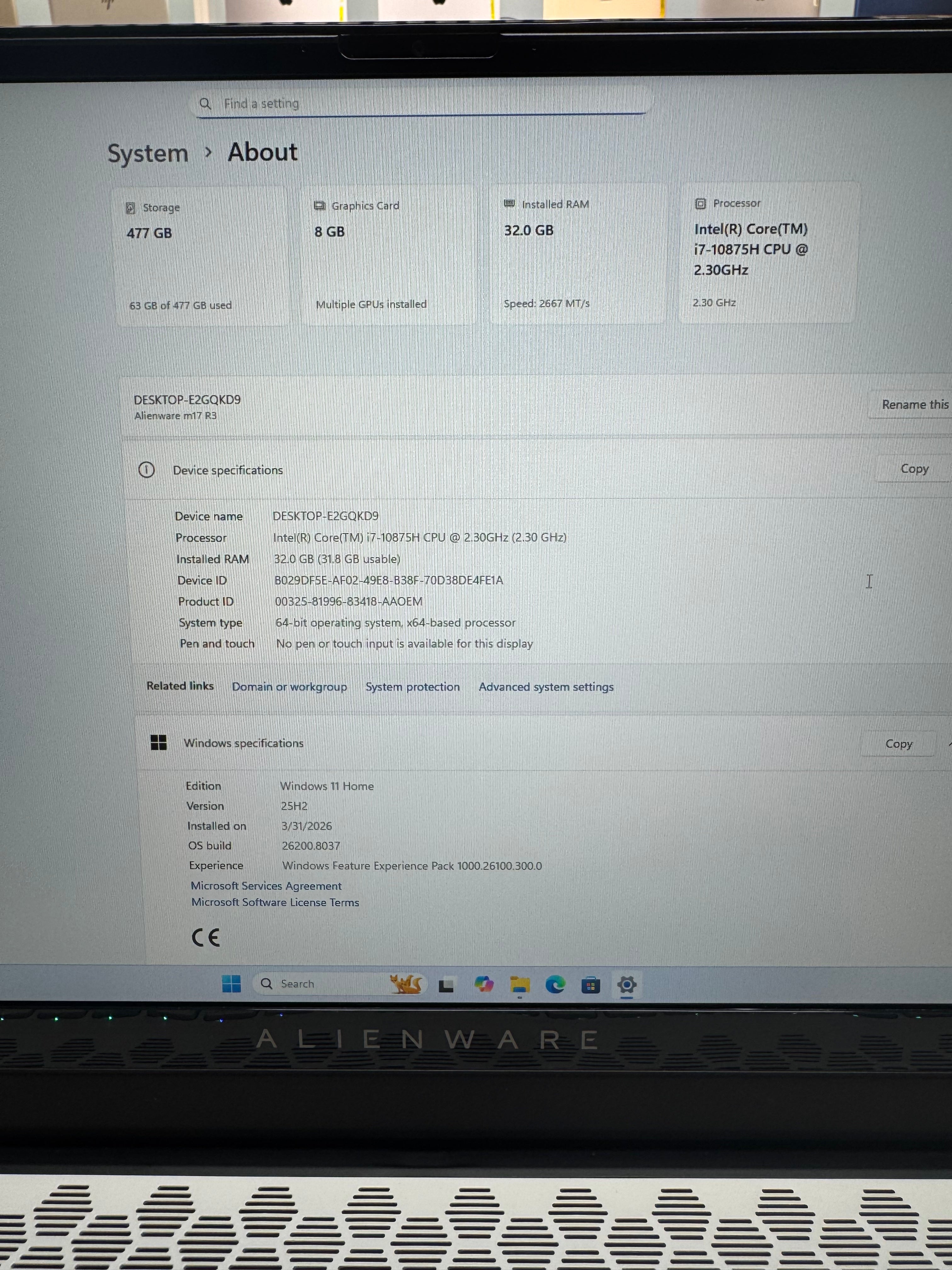 Dell Alienware M17 R3 Gaming Laptop (i7 10th Gen | 32GB RAM | 1TB SSD | RTX 2080 Super)