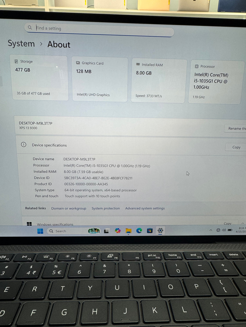 641604 Dell XPS 13 9300 13” Touchscreen (10th Gen i5 | 8GB RAM | 512GB SSD)