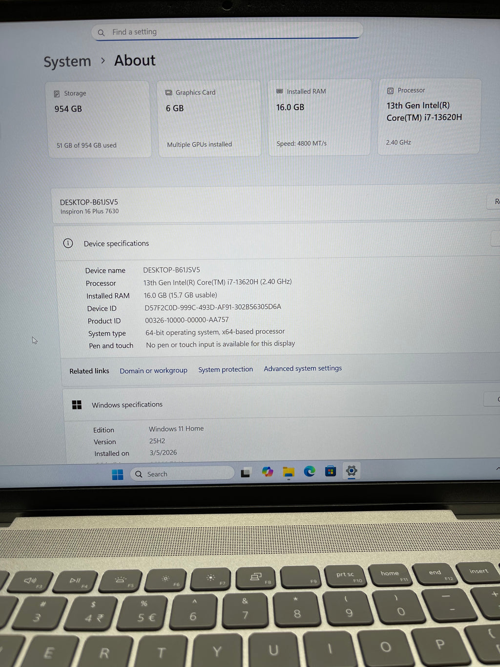 630904 Dell Inspiron 7630 16” (13th Gen i7 | 16GB RAM | 1TB SSD | RTX 4050)