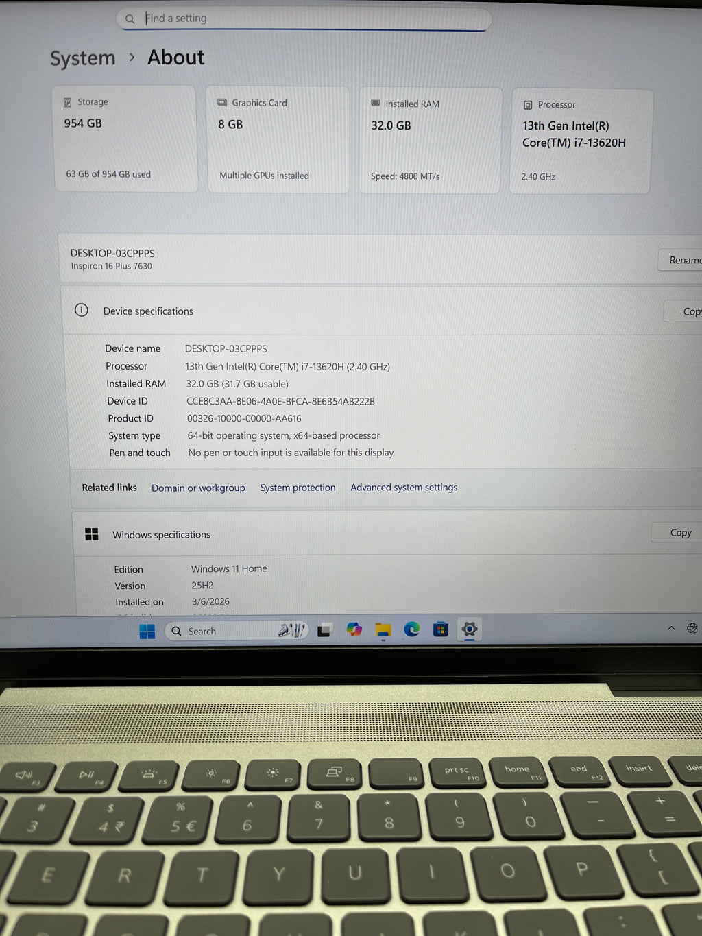 630903 Dell Inspiron 7630 16” (13th Gen i7 | 32GB RAM | 1TB SSD | RTX 4050)