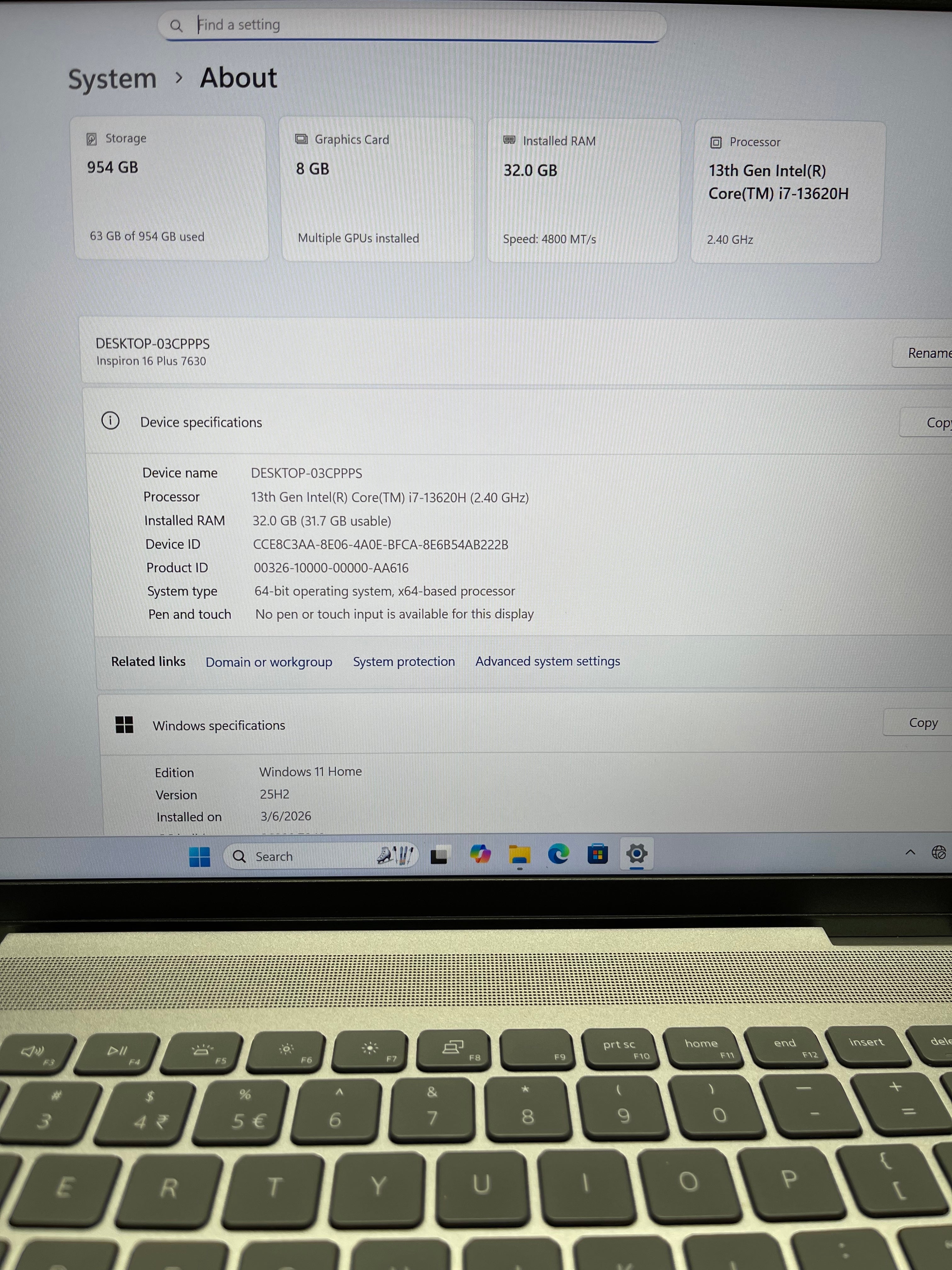 630903 Dell Inspiron 7630 16” (13th Gen i7 | 32GB RAM | 1TB SSD | RTX 4050)