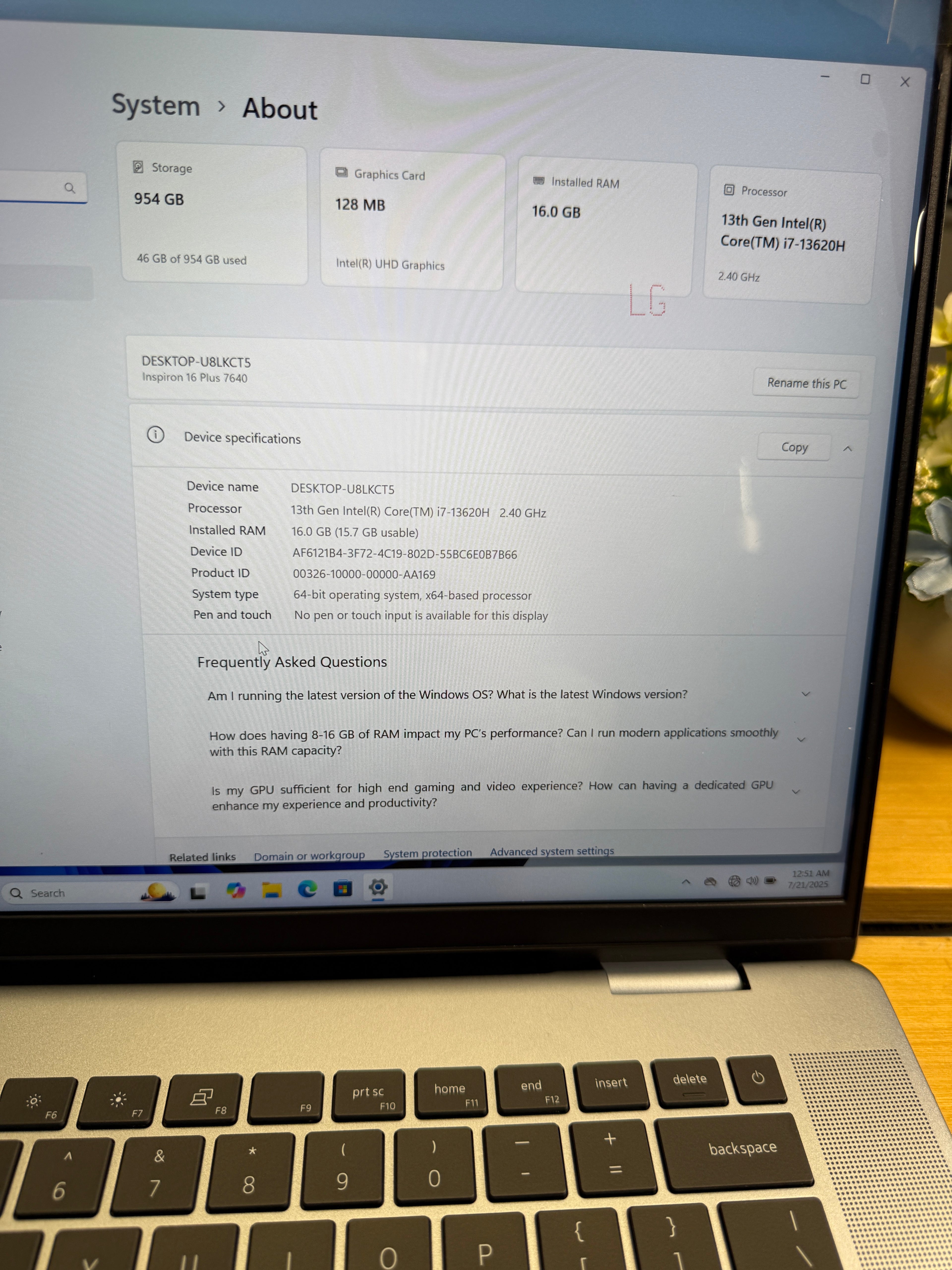 72107 Dell Inspiron 16 Plus 7640 16” (2025 | 13th Gen i7 | 16GB RAM | 1TB SSD)