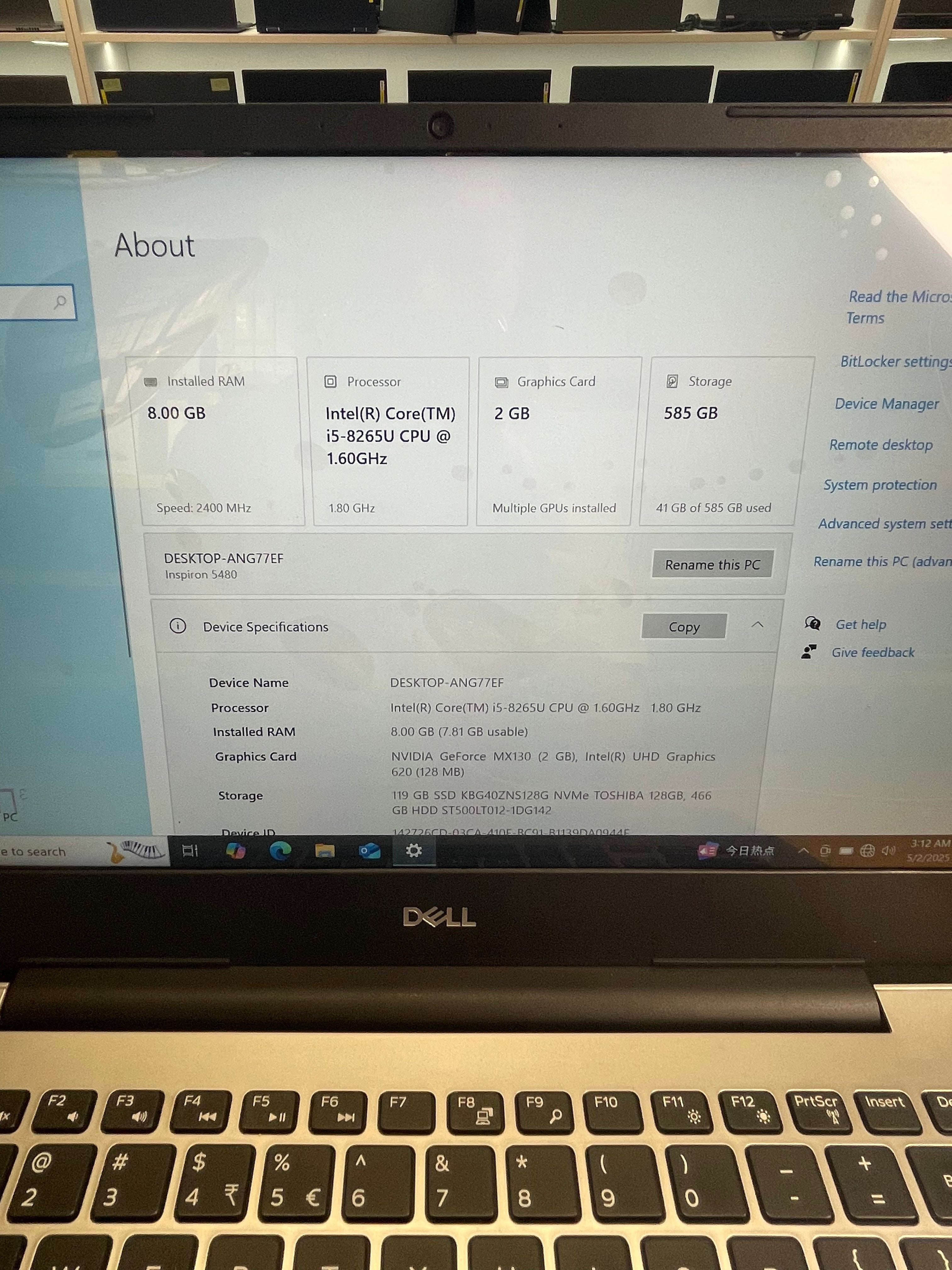 50206 Dell Inspiron 5480 / 5488 14” (8th Gen i5 | 8GB RAM | SSD + HDD | MX130 Graphics)