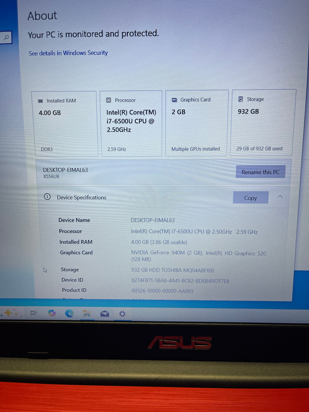 5121018 ASUS FL5900U 15.6” (6th Gen i7 | 4GB RAM | 1TB HDD | GeForce 940M)