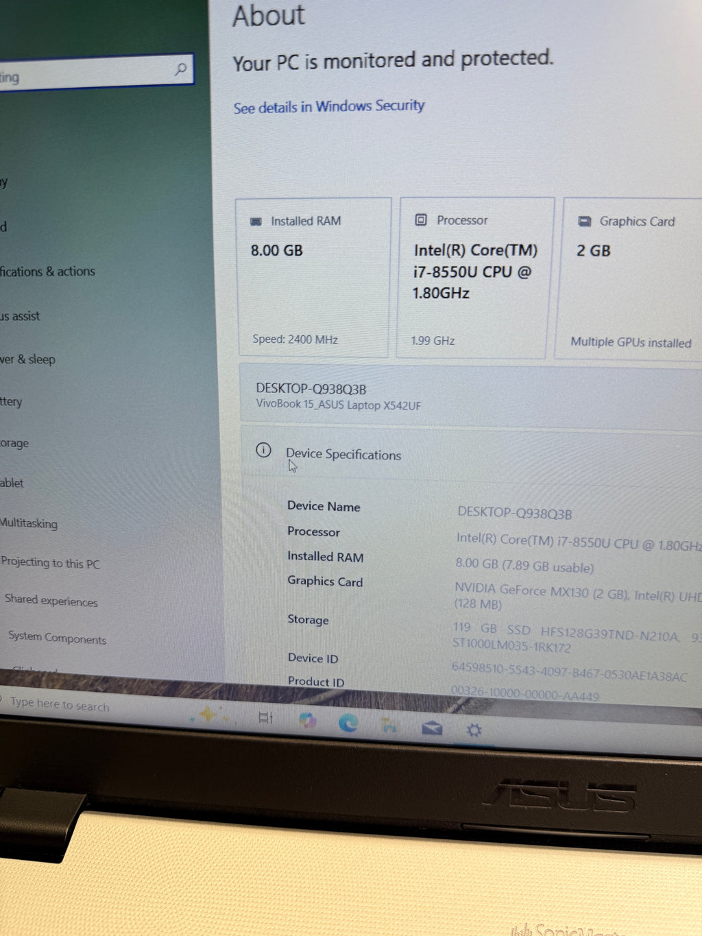 5121004  ASUS A508U / FL8000U 15.6” (8th Gen i7 | 8GB RAM | 128GB SSD + 500GB HDD | MX130 Graphics)