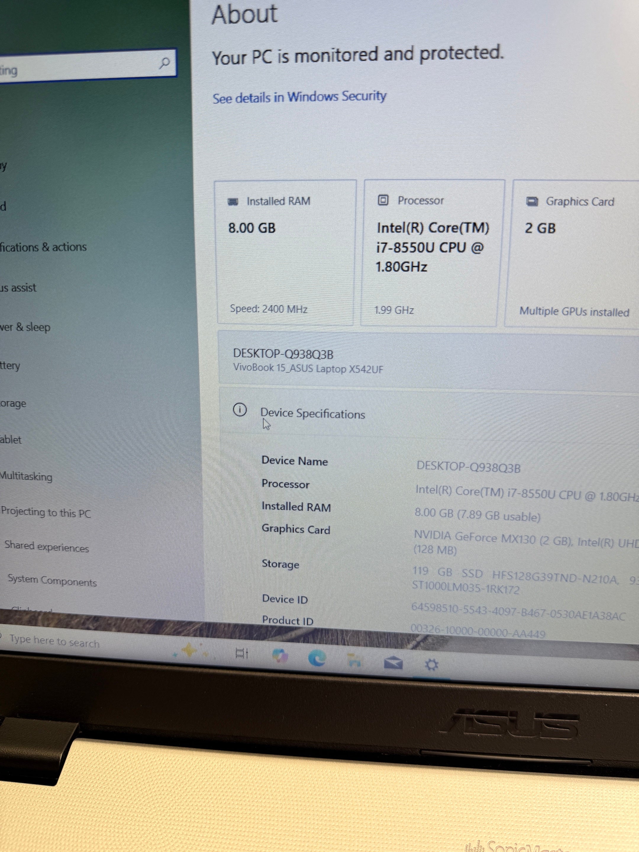 5121004  ASUS A508U / FL8000U 15.6” (8th Gen i7 | 8GB RAM | 128GB SSD + 500GB HDD | MX130 Graphics)