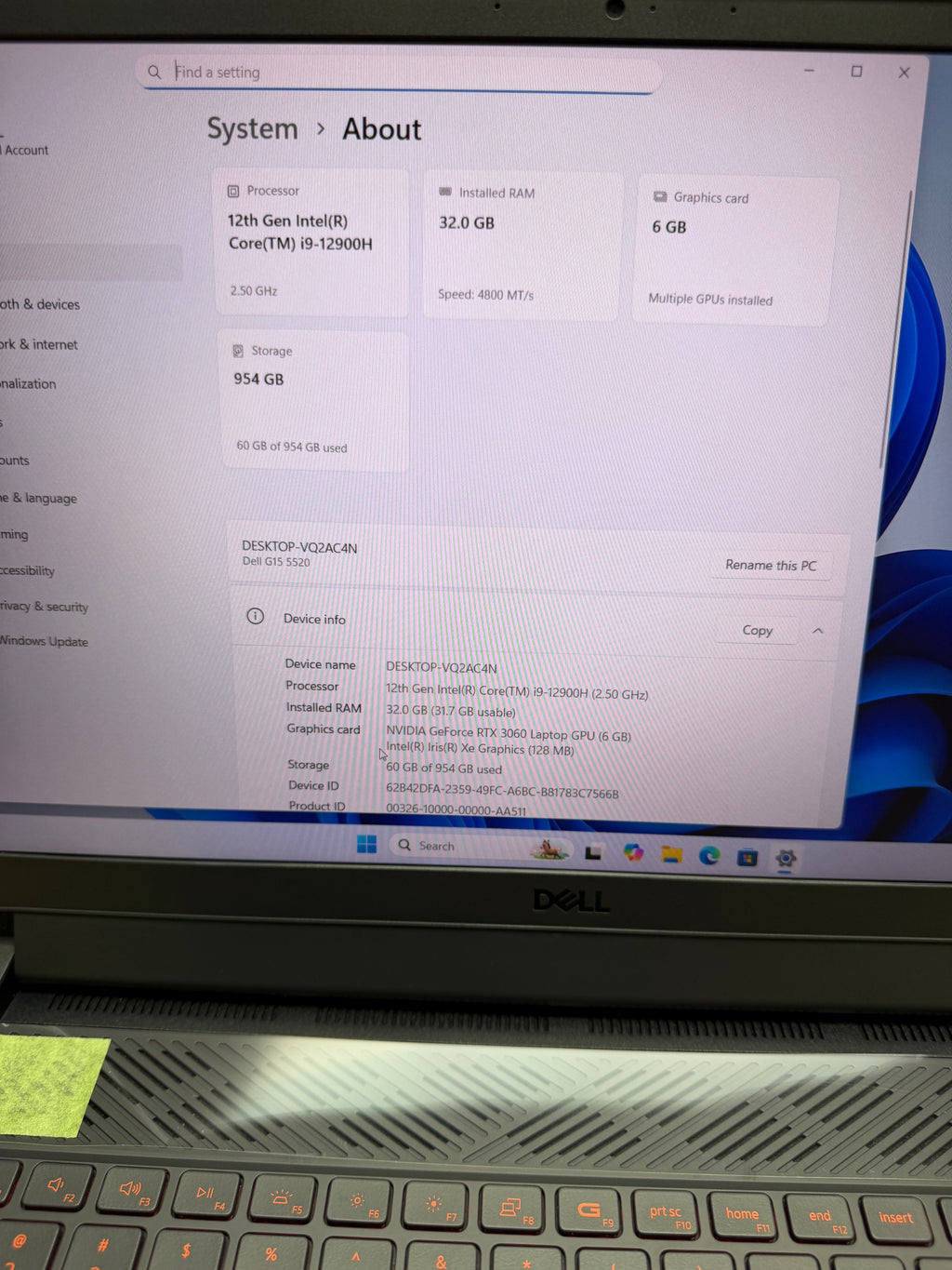 65115 Dell G15 5520 15.6” Gaming Laptop (12th Gen i9 | 32GB RAM | 1TB SSD | RTX 3060 6GB)