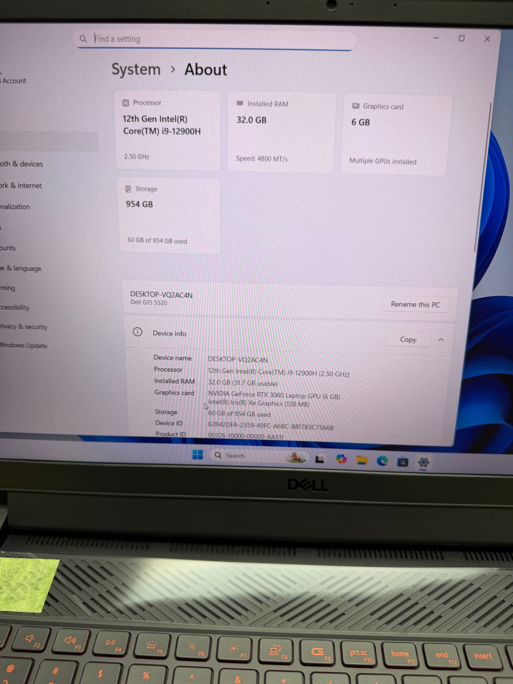 65115 Dell G15 5520 15.6” Gaming Laptop (12th Gen i9 | 32GB RAM | 1TB SSD | RTX 3060 6GB)