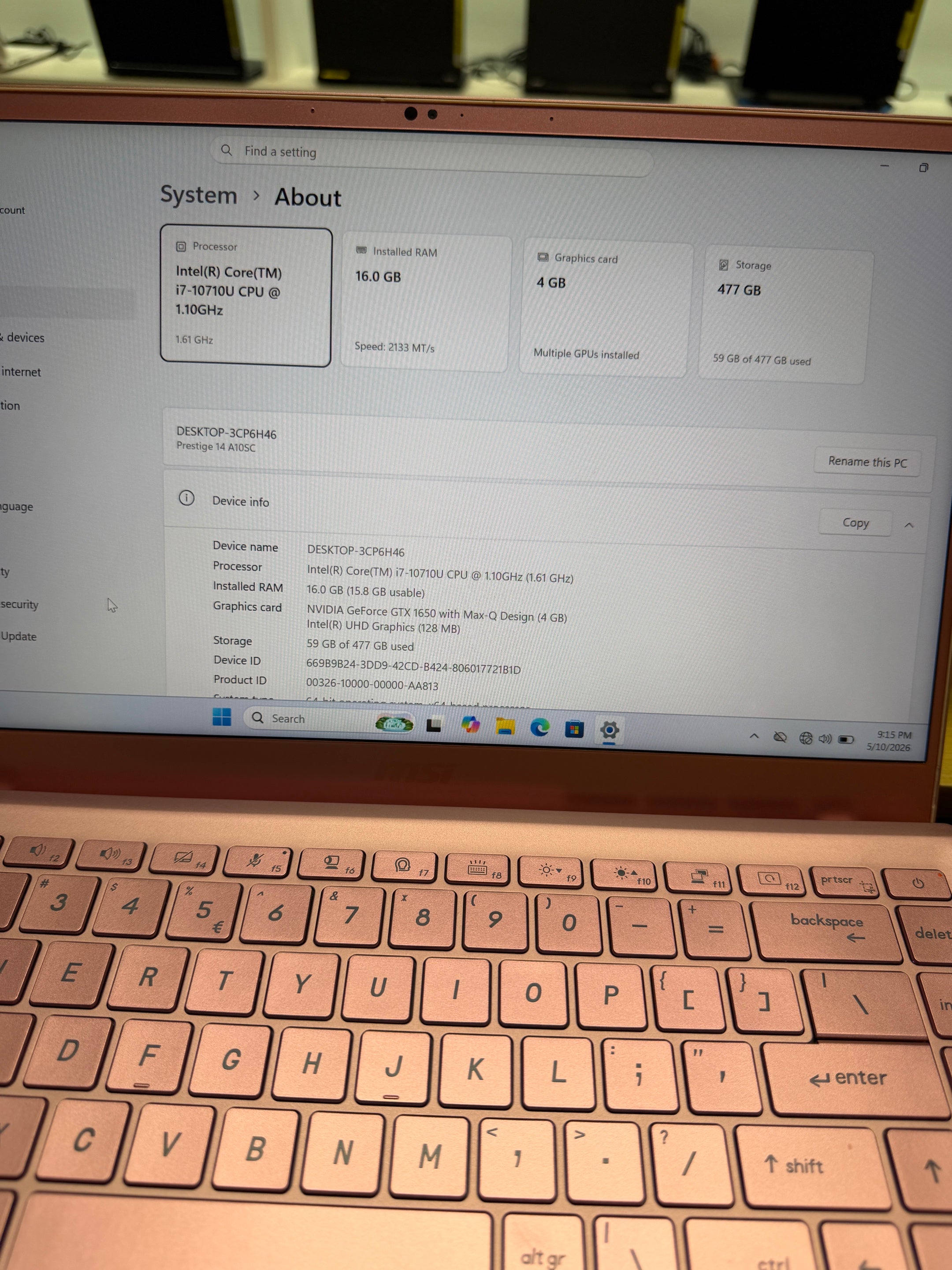 MSI Prestige 14” Laptop (10th Gen i7 | 16GB RAM | 512GB SSD | GTX 1650 4GB)